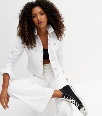 Denim jacket with lacing - White denim - Ladies | H&M
